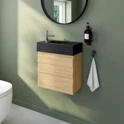 GoodHome Plan vasque lave-mains en résine noire l.44,2 x H.9,9 x P.23,2 cm Beni
