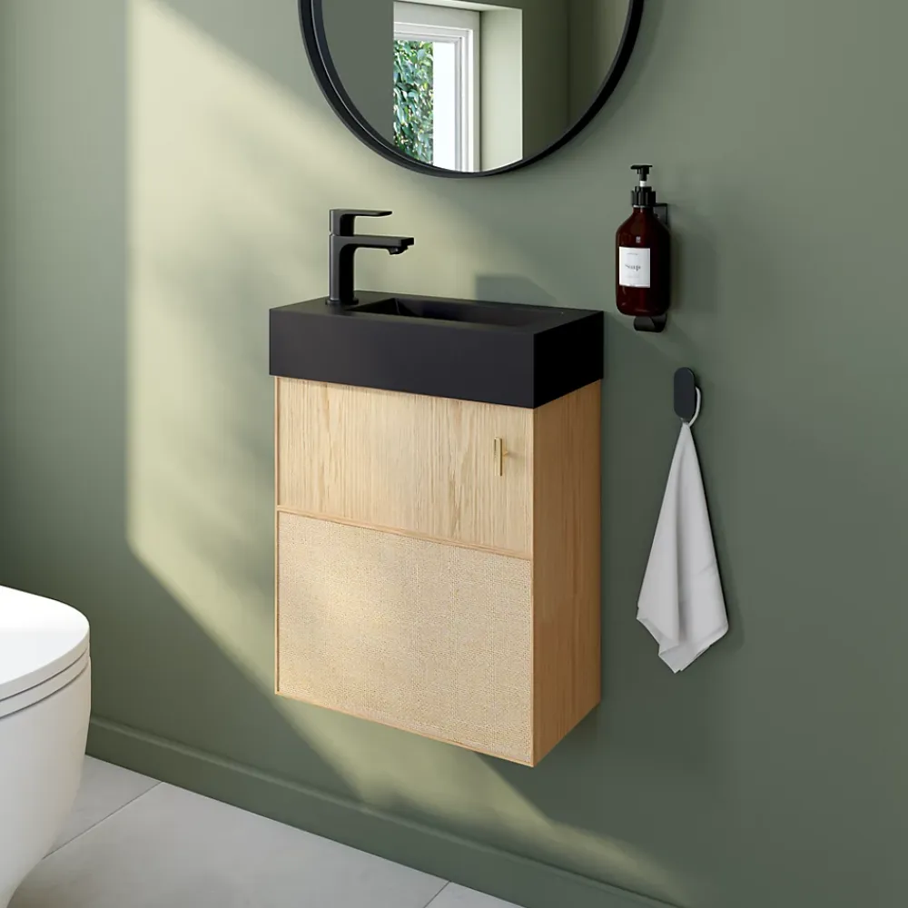 GoodHome Plan vasque lave-mains en résine noire l.44,2 x H.9,9 x P.23,2 cm Beni