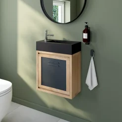 GoodHome Plan vasque lave-mains en résine noire l.44,2 x H.9,9 x P.23,2 cm Beni
