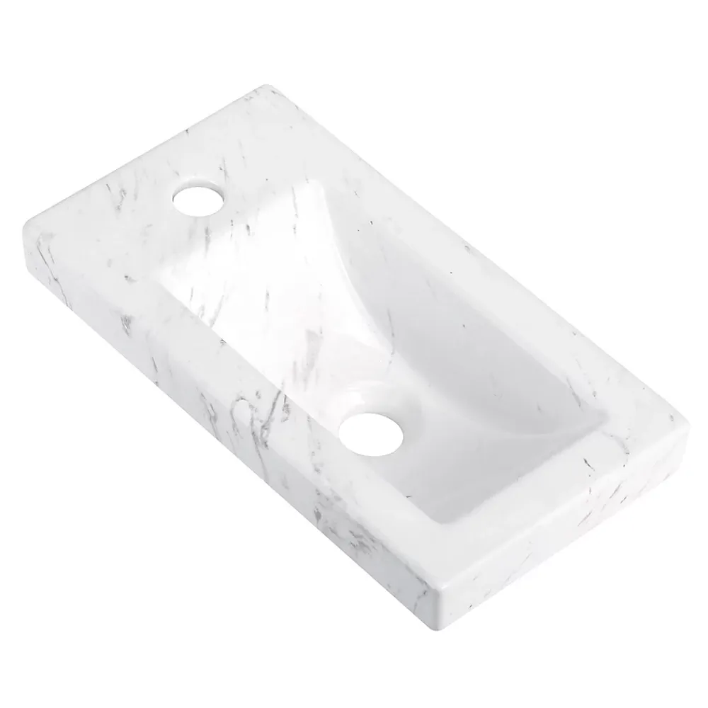 Plan Vasque Lave-Mains|Homesight Plan vasque lave-mains en céramique l.44,2 x H.5 x P.23,2 cm, effet marbre blanc,