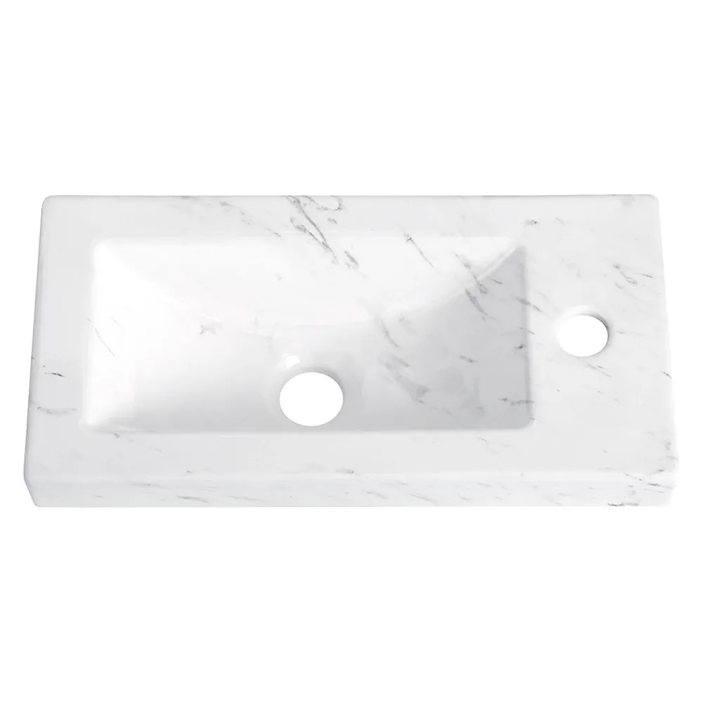 Plan Vasque Lave-Mains|Homesight Plan vasque lave-mains en céramique l.44,2 x H.5 x P.23,2 cm, effet marbre blanc,