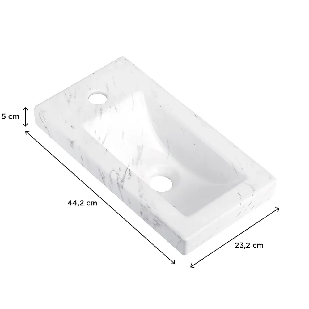 Plan Vasque Lave-Mains|Homesight Plan vasque lave-mains en céramique l.44,2 x H.5 x P.23,2 cm, effet marbre blanc,