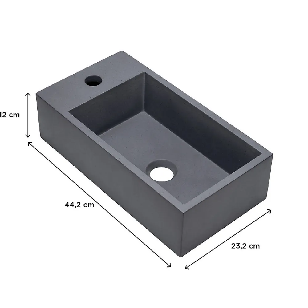 Plan Vasque Lave-Mains|Homesight Plan vasque lave-mains l.44,2 x H.12 x P.23,2 cm, béton gris,