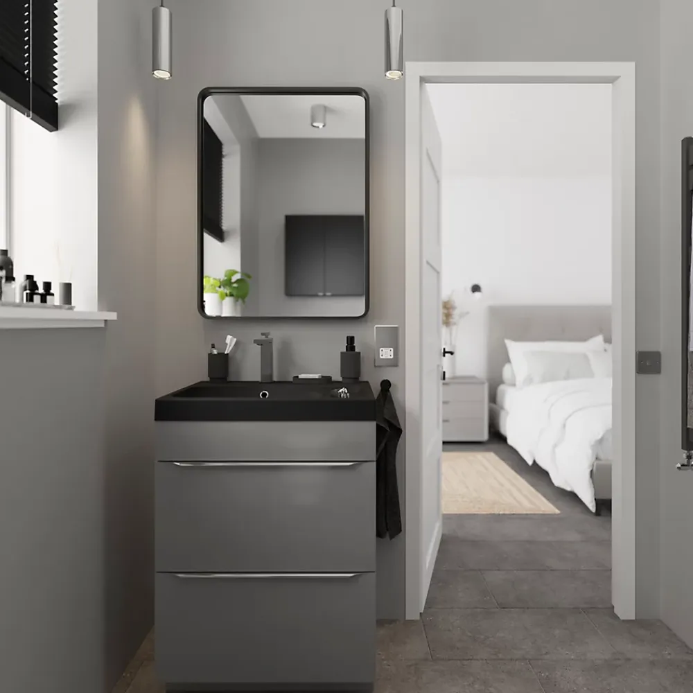 Plan Simple Vasque|GoodHome Plan vasque noir en résine l.60 cm Mila