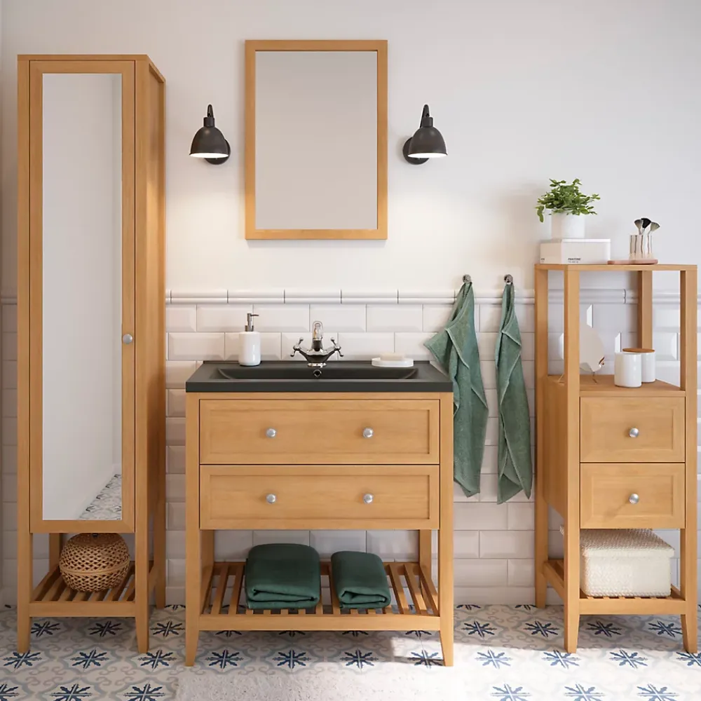 Plan Simple Vasque|GoodHome Plan vasque noir Nira 80 cm