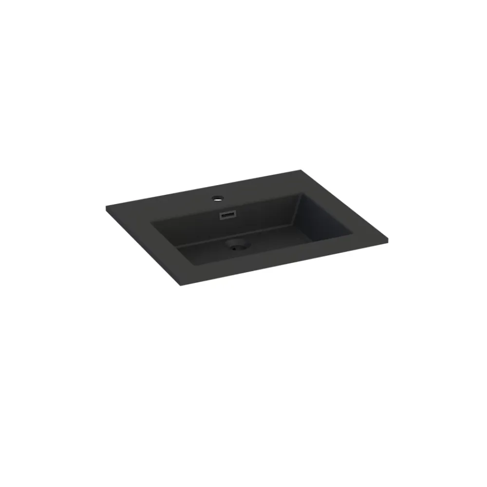 Plan Simple Vasque| Plan vasque noir mat en résine l.60 cm, Pamili