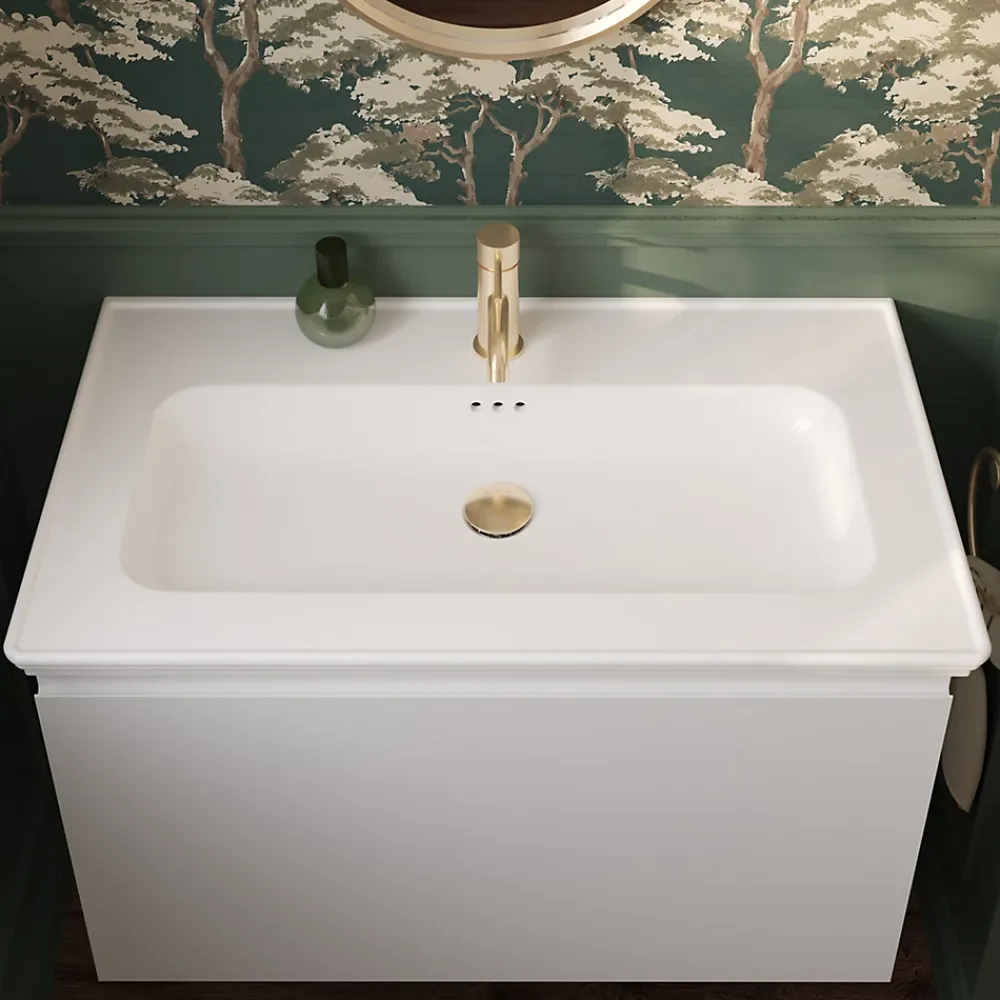 Plan Simple Vasque|GoodHome Plan vasque simple blanc en céramique l.80 cm, Endell