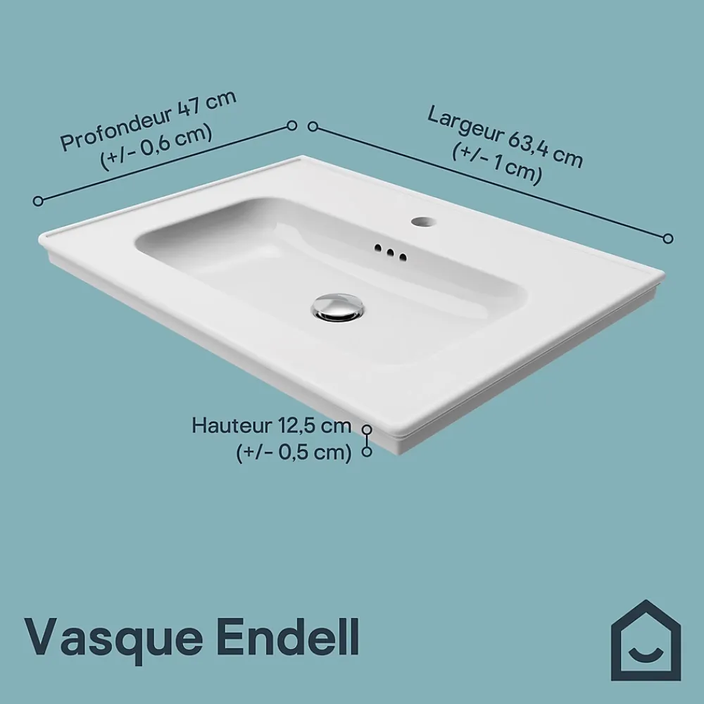 GoodHome Plan vasque simple blanc en céramique l.60 cm, Endell