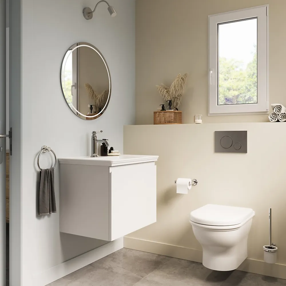 GoodHome Plan vasque simple blanc en céramique l.60 cm, Endell