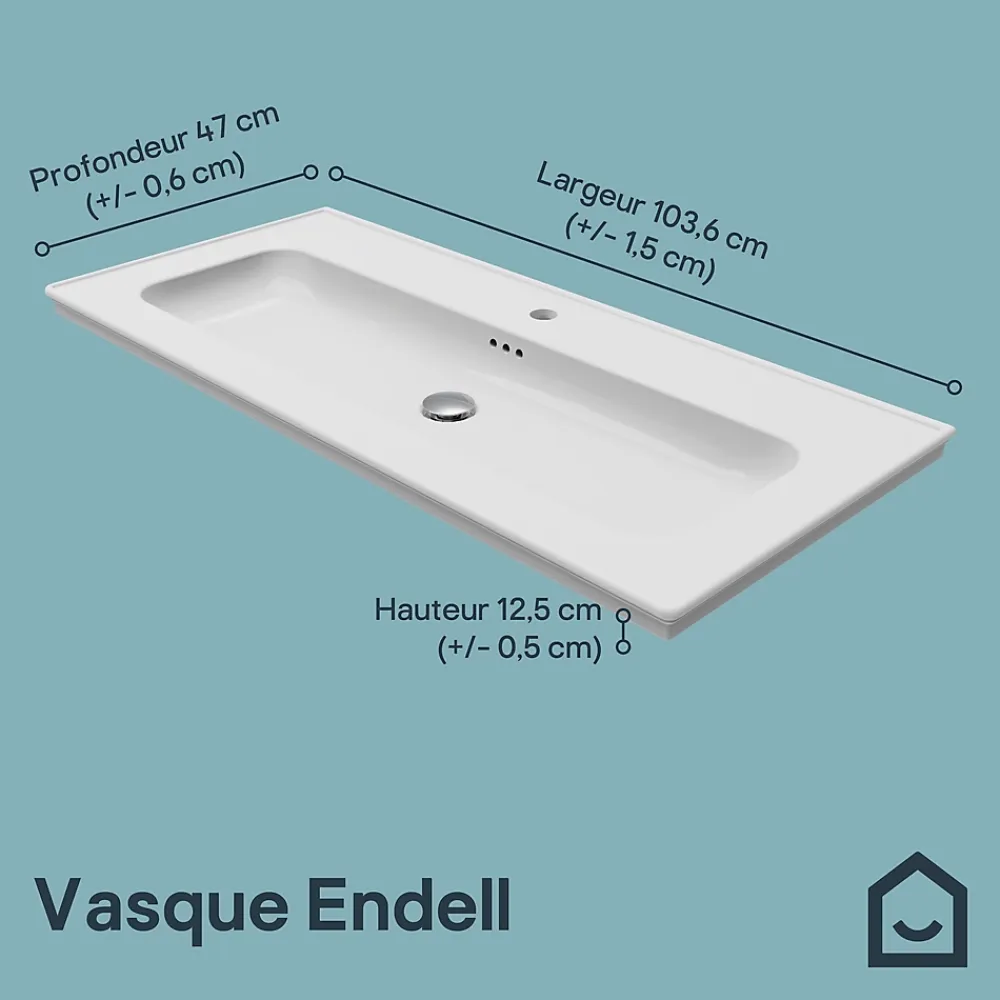 Plan Simple Vasque|GoodHome Plan vasque simple blanc en céramique l.100 cm, Endell