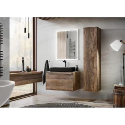 Plan Double Vasque|Meublorama Plan vasque VANTA chene foncé 100 cm Tablette de salle de bain