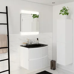 Plan vasque verre noir mat Vague 69 cm