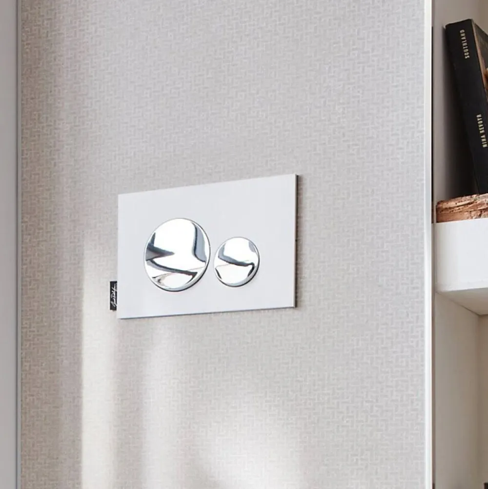 Wc Suspendu|Jacob Delafon Plaque de commande , double touches rondes Chrome brillant/Blanc mat