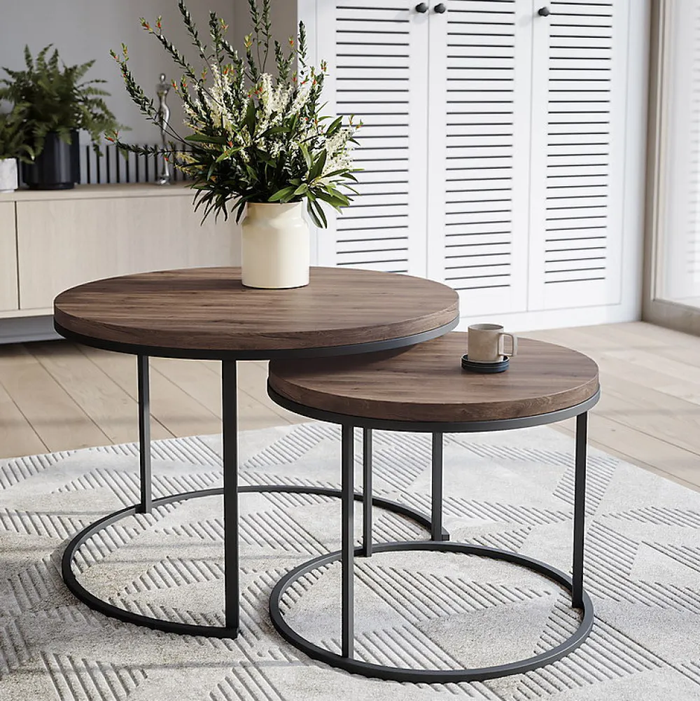 KOLM Plateau laminé chêne chocolat rond, diamètre 90 cm, pour bureau, table, table basse