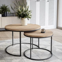 Plan De Travail Buanderie|KOLM Plateau laminé chêne sonoma rond, diamètre 68 cm, pour bureau, table, table basse
