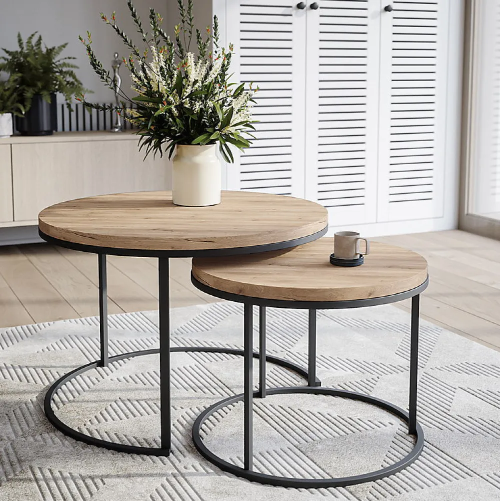 Plan De Travail Buanderie|KOLM Plateau laminé chêne sonoma rond, diamètre 90 cm, pour bureau, table, table basse