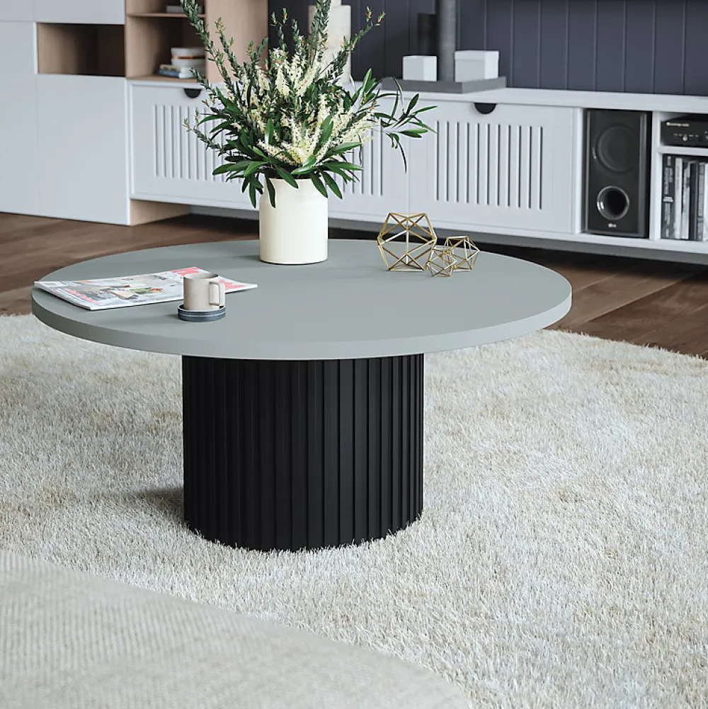 KOLM Plateau laminé gris rond, diamètre 68 cm, pour bureau, table, table basse