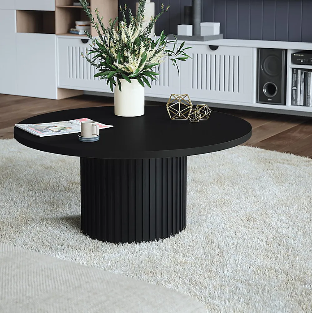 Plan De Travail Buanderie|KOLM Plateau laminé noir rond, diamètre 68 cm, pour bureau, table, table basse