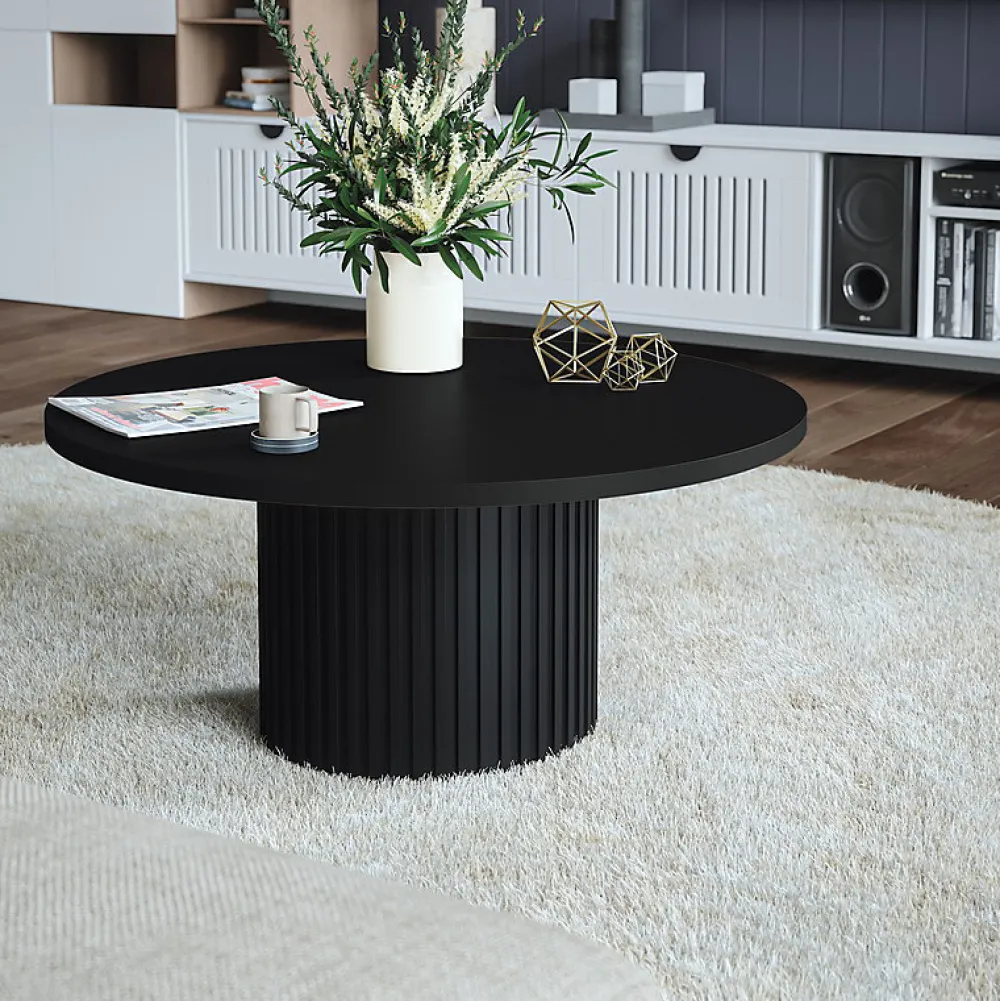 KOLM Plateau laminé noir rond, diamètre 90 cm, pour bureau, table, table basse
