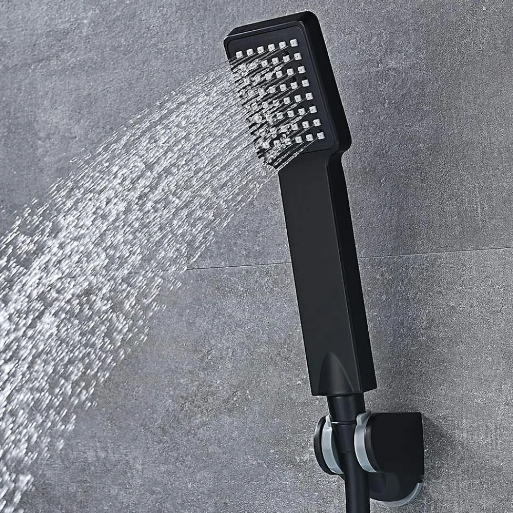 Kibath Poignée de douche carrée 1 position Maneral avec finition NOIR mat en ABS