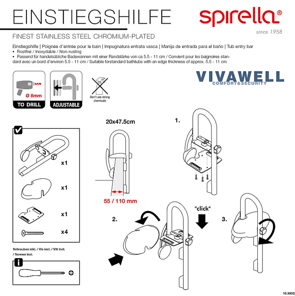 Spirella Poignée d'entrée pour le bain Acier Inox Chromé