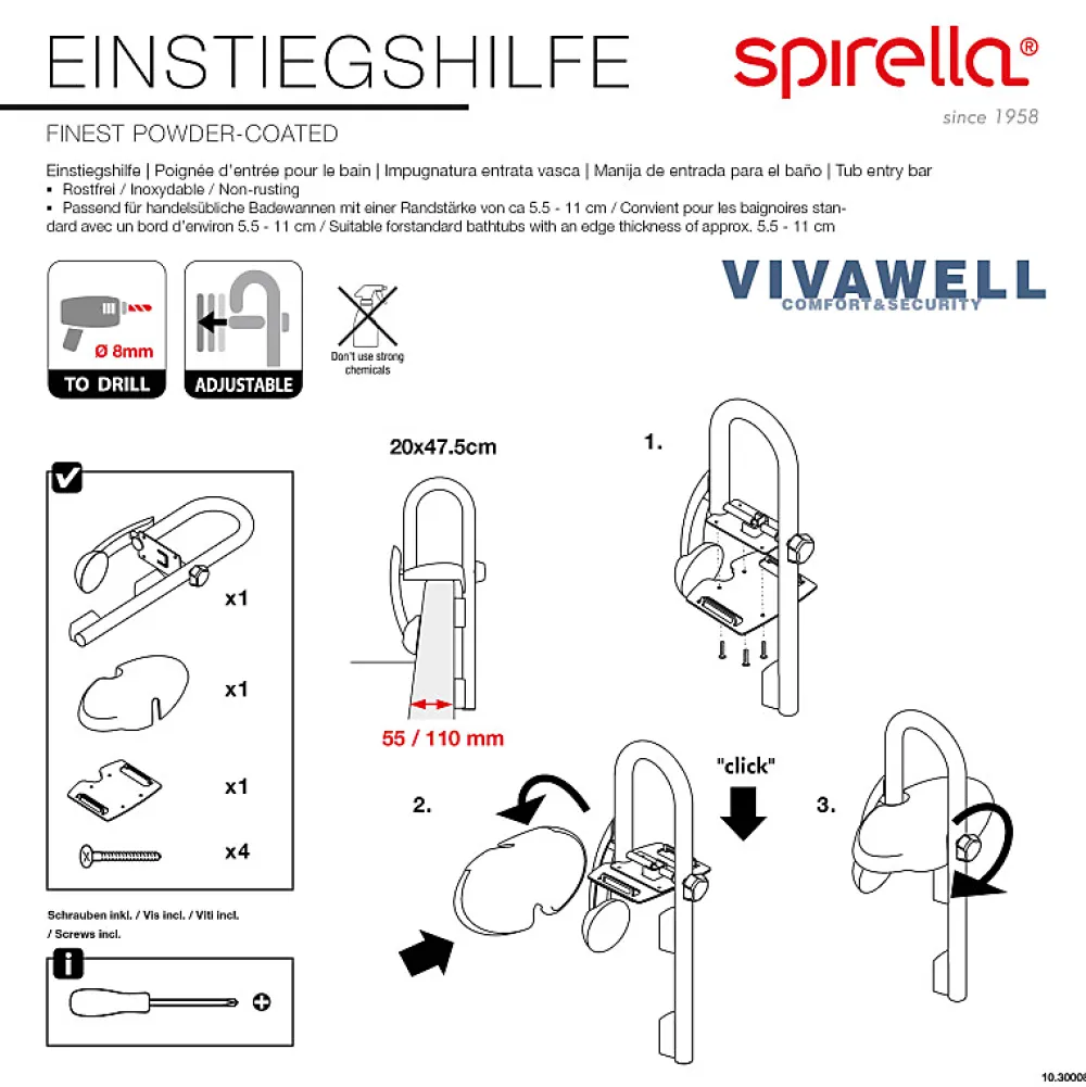 Spirella Poignée d'entrée pour le bain Acier Inox Blanc