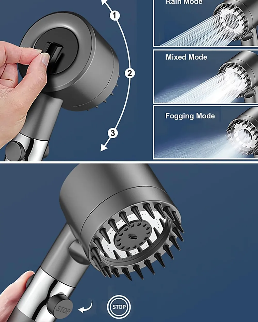 Pommeau De Douche, Flexible Et Barre De Douche|Deko Pommeau de douche à main - Avec filtre - Haute pression - Économie d'eau - Buse en silicone