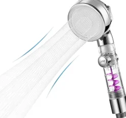 Deko Pommeau de douche avec hélice - 3 modes - Ventilateur haute pression intégré avec bouton d'arrêt - Argenté