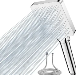 Vendos85 Pommeau de douche carré blanc 6modes avec tuyau
