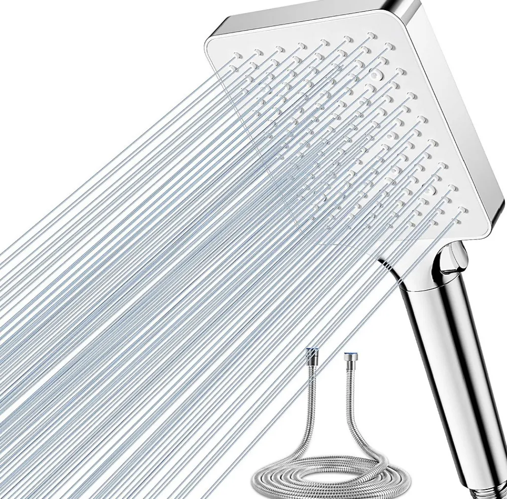 Vendos85 Pommeau de douche carré blanc 6modes avec tuyau