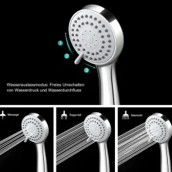 Deko Pommeau de douche économie d'eau à 3 types de jet haute pression avec tuyau de 1,5 m et ruban téflon