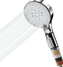 Deko Pommeau de Douche, Douchette avec Filtre, Pommeau de Anti Calcaire Douche Haute Pression, Pommeau Douche avec 5 Modes, Argent