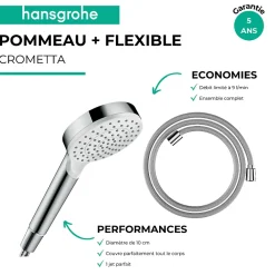 Pommeau De Douche, Flexible Et Barre De Douche|Hansgrohe Pommeau de douche Crometta + Flexible Designflex 160 cm chromé