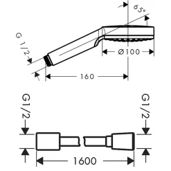 Pommeau De Douche, Flexible Et Barre De Douche|Hansgrohe Pommeau de douche Crometta + Flexible Designflex 160 cm chromé