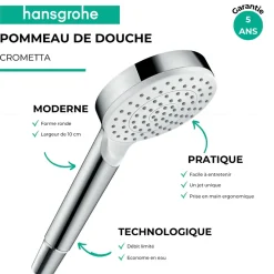 Pommeau De Douche, Flexible Et Barre De Douche|Hansgrohe Pommeau de douche Crometta EcoSmart blanc/chromé + flexible de douche 2 m Metaflex chromé