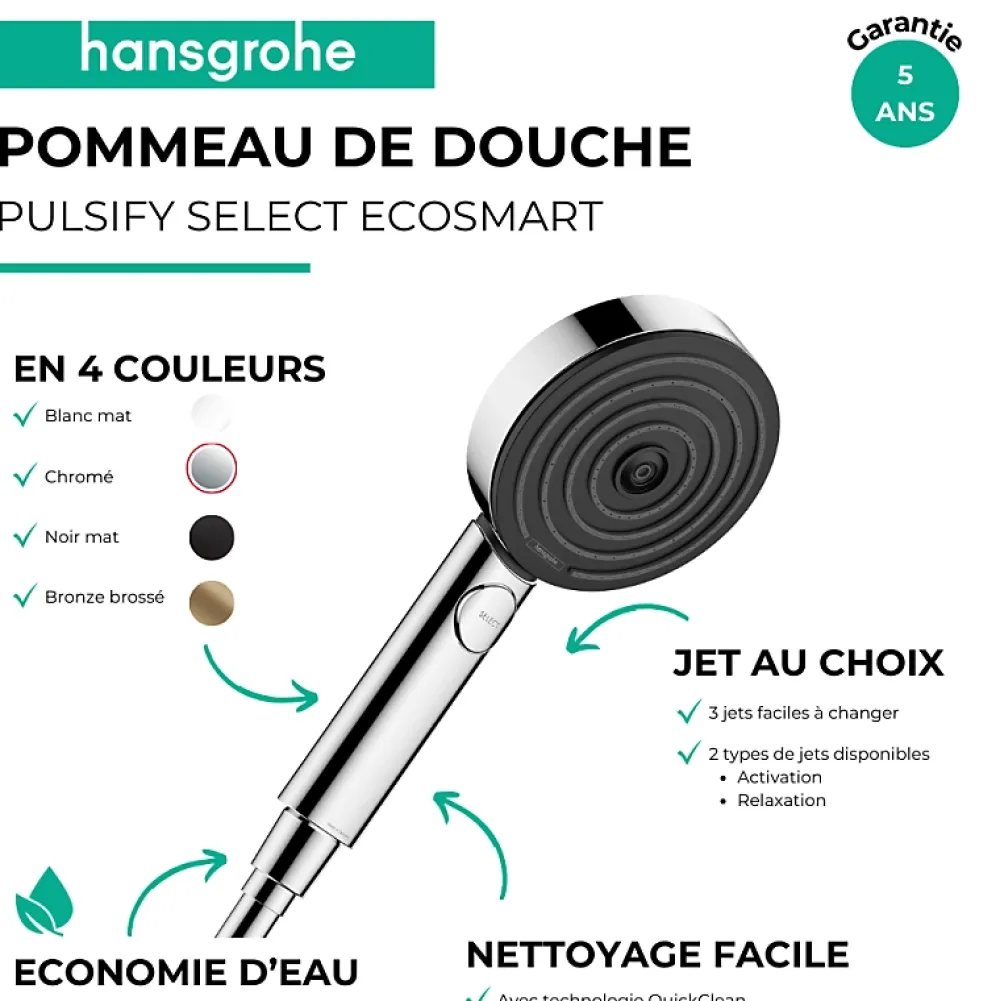 Hansgrohe Pommeau de douche Pulsify Select S 105 EcoSmart 3jets bronze brossé