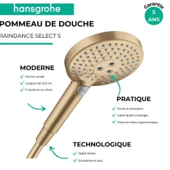 Pommeau De Douche, Flexible Et Barre De Douche|Hansgrohe Pommeau de douche Raindance Select S EcoSmart 120 3 jets + flexible Designflex 125 cm bronze brossé