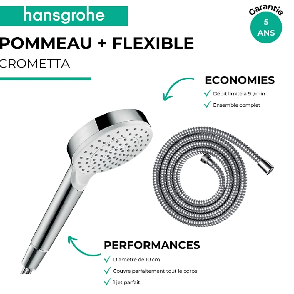 Hansgrohe Pommeau de douche Crometta + Flexible Metaflex 160 cm chromé