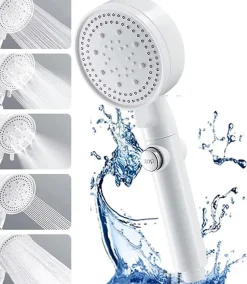 Pommeau De Douche, Flexible Et Barre De Douche|Deko Pommeau de douche haute pression, économie d'eau, 5 jets, idéal pour le bain et le spa, anticalcaire, haute pression (blanc)