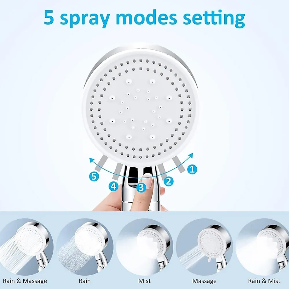Pommeau De Douche, Flexible Et Barre De Douche|Deko Pommeau de douche Haute Pression à économie D'eau 5 types de jet pour bain et spa Pommeau Douche Anti Calcaire(Argenté)
