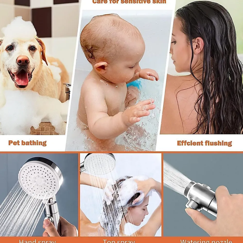 Pommeau De Douche, Flexible Et Barre De Douche|Deko Pommeau de douche Haute Pression à économie D'eau 5 types de jet pour bain et spa Pommeau Douche Anti Calcaire(Argenté)