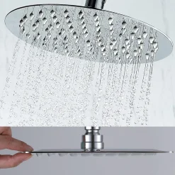 Colonne De Douche Mécanique|Kibath Pommeau de douche rond de 30 cm avec une finition chromée brillante en laiton