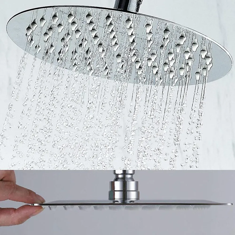 Colonne De Douche Mécanique|Kibath Pommeau de douche rond de 30 cm avec une finition chromée brillante en laiton