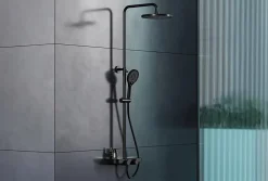 Bernstein Pommeau de douche Tête de douche rectangulaire en ABS à effet pluie et buses anti-calcaire - 25,4cm - D2201R - Noir mat