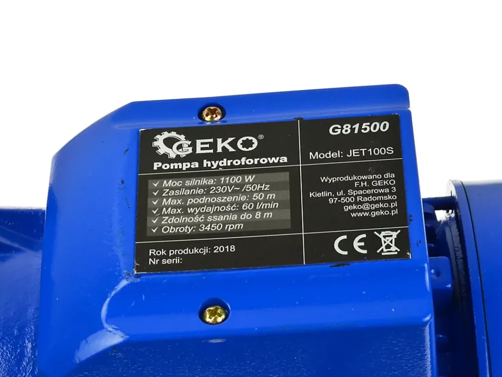 Geko Pompe Autoamorçante JET100S 1100 W pour Eau Claire Jardin