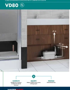 Wc Chimique Et Broyeur|Watermatic Pompe de relevage 2 entrées pour douche traditionnel ou extra plat VD80 évacuation de 1 douche+1 lavabo