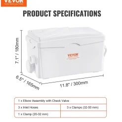 Vevor Pompe macératrice 350W, 3 entrées eau, 6000 L h, relevage 7 m, eaux usées sous-sol cuisine.