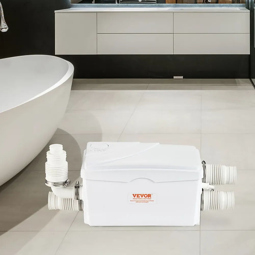 Vevor Pompe macératrice 350W, 3 entrées eau, 6000 L h, relevage 7 m, eaux usées sous-sol cuisine.