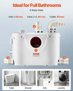 Wc Chimique Et Broyeur|Vevor Pompe macératrice 500W, sanitaire 4 entrées eau, 110 L min, ht. refoulement 8 m.