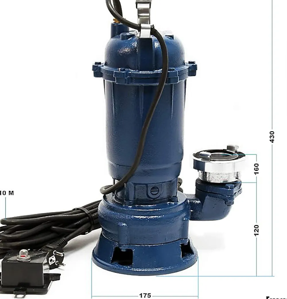 Nature Pro Pompe Submersible Bleue 1500W - 22800 l/h, Tuyau 20m, Câble 10m, Hauteur 10m - Idéale Évacuation et Drainage Chantier